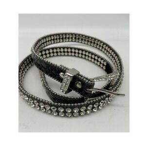 Boutique Rhinestone Belt Womens Sz SM Bling Crystal Studded Fashion Silver Black